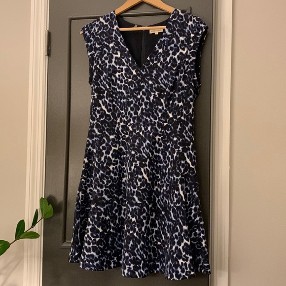💙REBECCA TAYLOR Blue Lynx Leopard Fit and Flare Dress - Picture 3 of 12